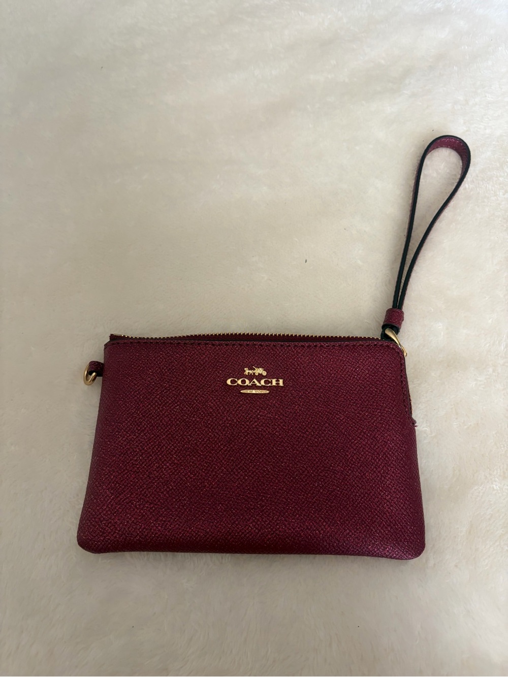 Coach Burgundy Leather Wristlet with Gold Logo